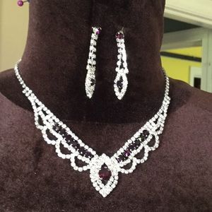 Purple Rhinestone necklace and earrings